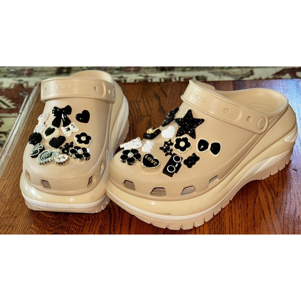 Crocs Siren embellished jibbitz Platform Clog In Ivory/Tan W8